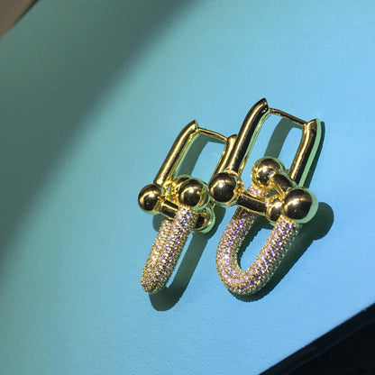 [Reverie Jewels]HARDWARE DROP EARRINGS DOUBLE LINK DIAMOND