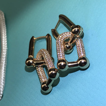 [Reverie Jewels]HARDWARE DROP EARRINGS DOUBLE LINK DIAMOND