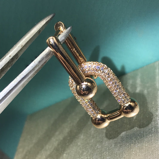 [Reverie Jewels]HARDWARE DROP EARRINGS DOUBLE LINK DIAMOND