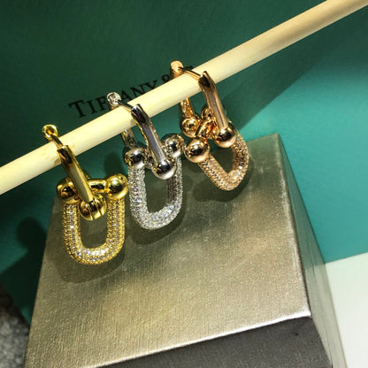 [Reverie Jewels]HARDWARE DROP EARRINGS DOUBLE LINK DIAMOND