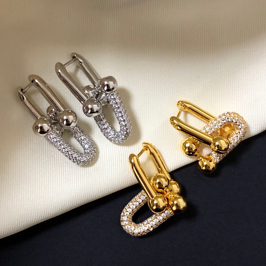 [Reverie Jewels]HARDWARE DROP EARRINGS DOUBLE LINK DIAMOND