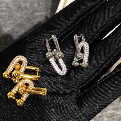 [Reverie Jewels]HARDWARE DROP EARRINGS DOUBLE LINK DIAMOND