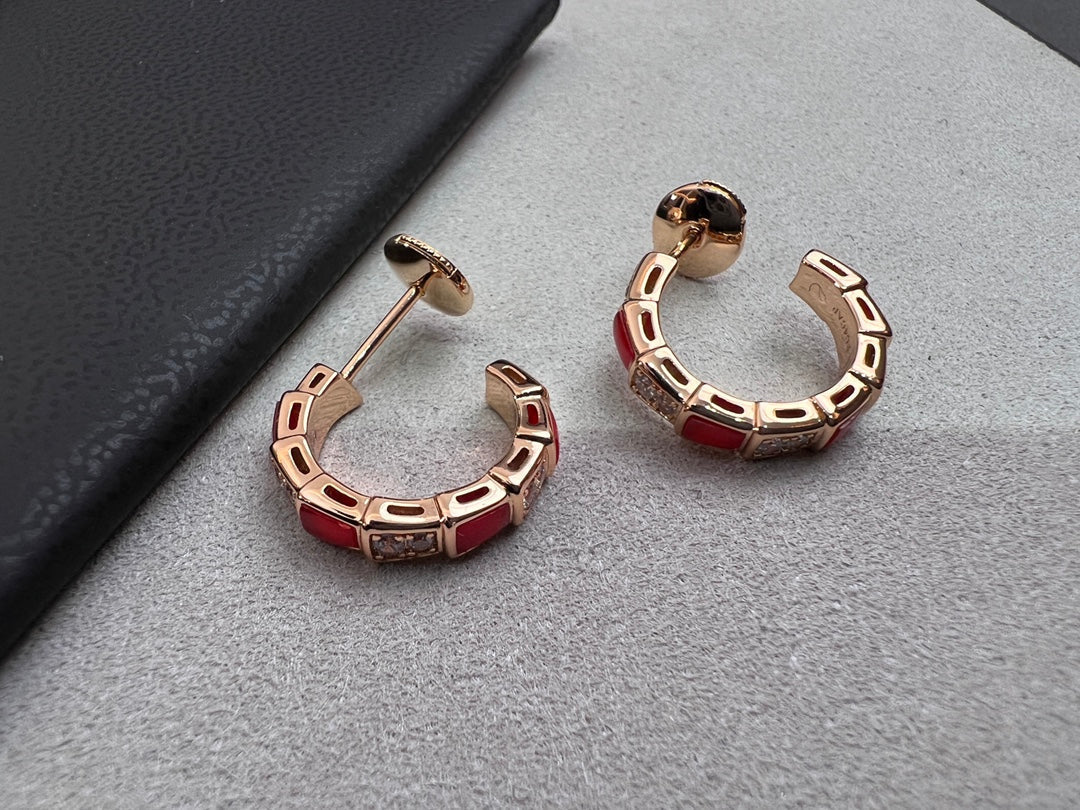 [⭐Reverie Jewels]SERPENTI CARNELIAN PINK GOLD EARRINGS