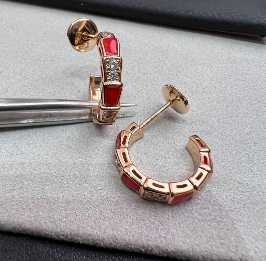 [⭐Reverie Jewels]SERPENTI CARNELIAN PINK GOLD EARRINGS