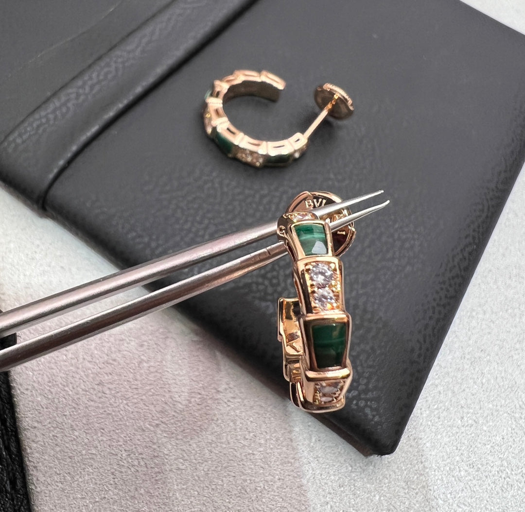 [⭐Reverie Jewels]SERPENTI MALACHITE PINK GOLD EARRINGS