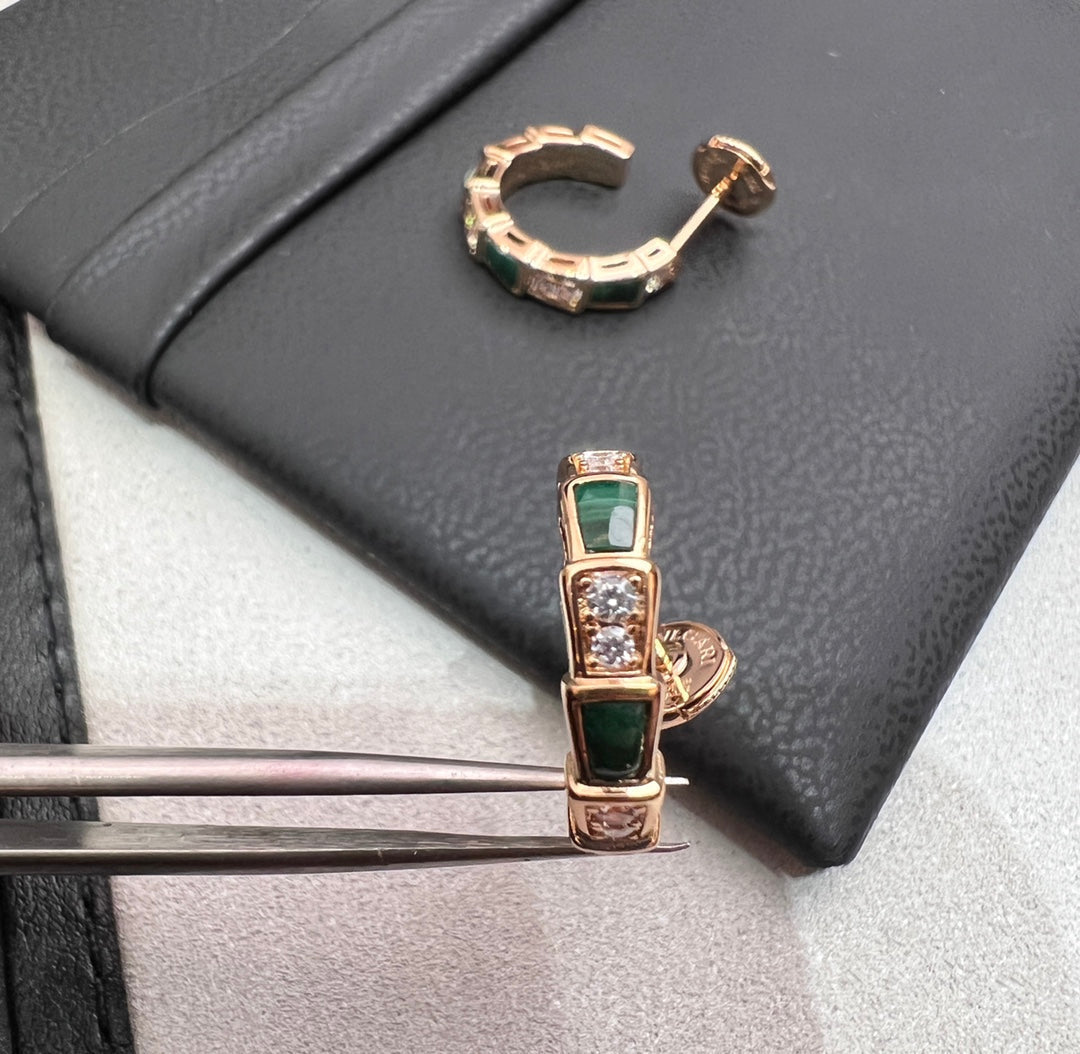 [⭐Reverie Jewels]SERPENTI MALACHITE PINK GOLD EARRINGS