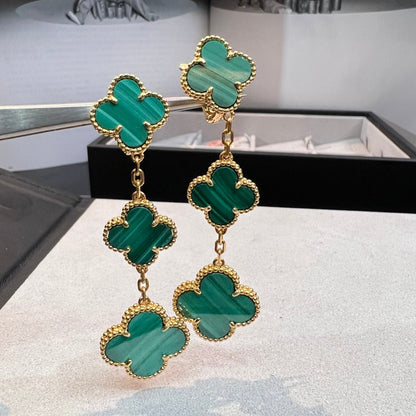 [⭐Reverie Jewels]CLOVER MALACHITE 3 MOTIFS GOLD