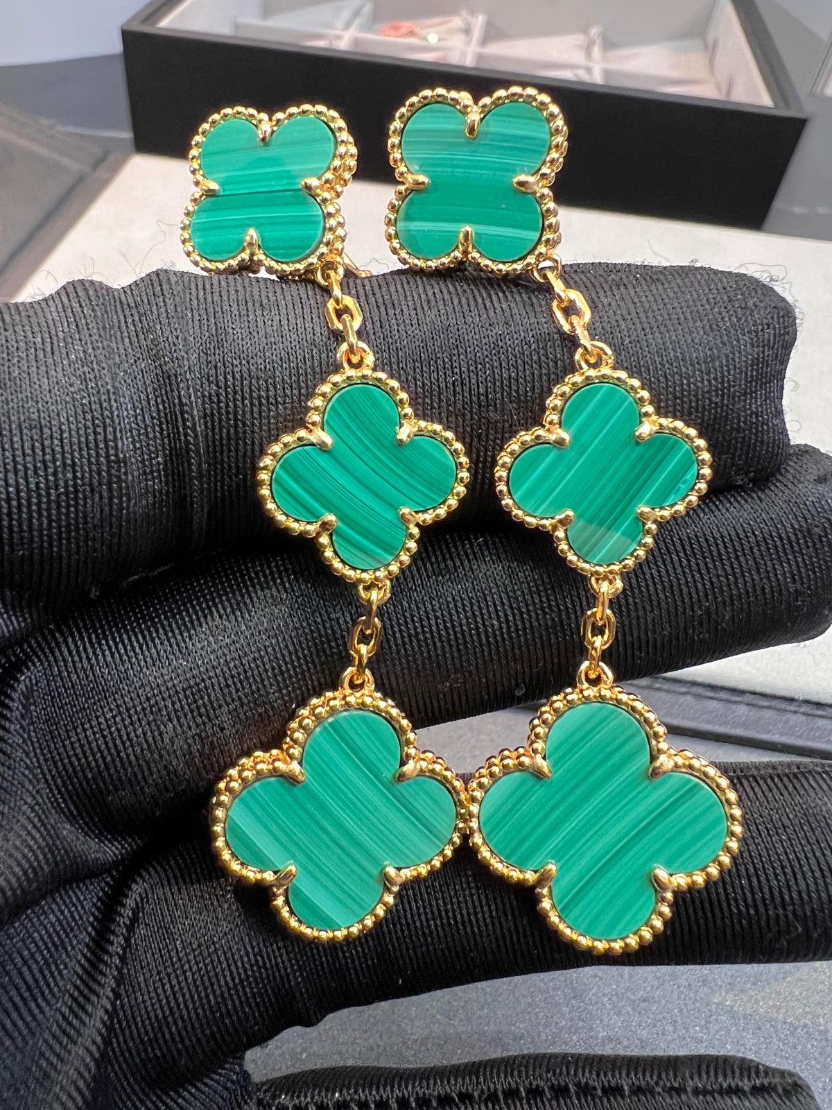 [⭐Reverie Jewels]CLOVER MALACHITE 3 MOTIFS GOLD