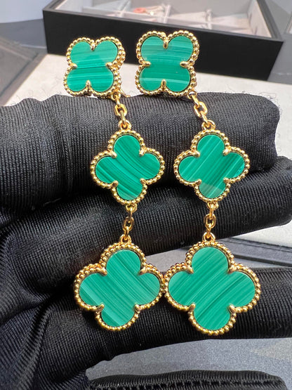 [⭐Reverie Jewels]CLOVER MALACHITE 3 MOTIFS GOLD