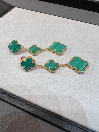 [⭐Reverie Jewels]CLOVER MALACHITE 3 MOTIFS GOLD