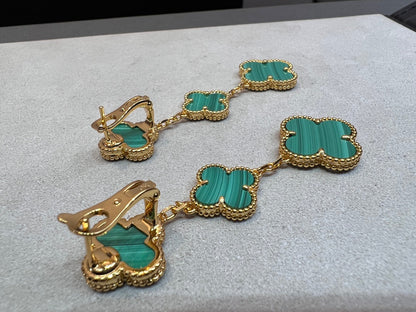 [⭐Reverie Jewels]CLOVER MALACHITE 3 MOTIFS GOLD