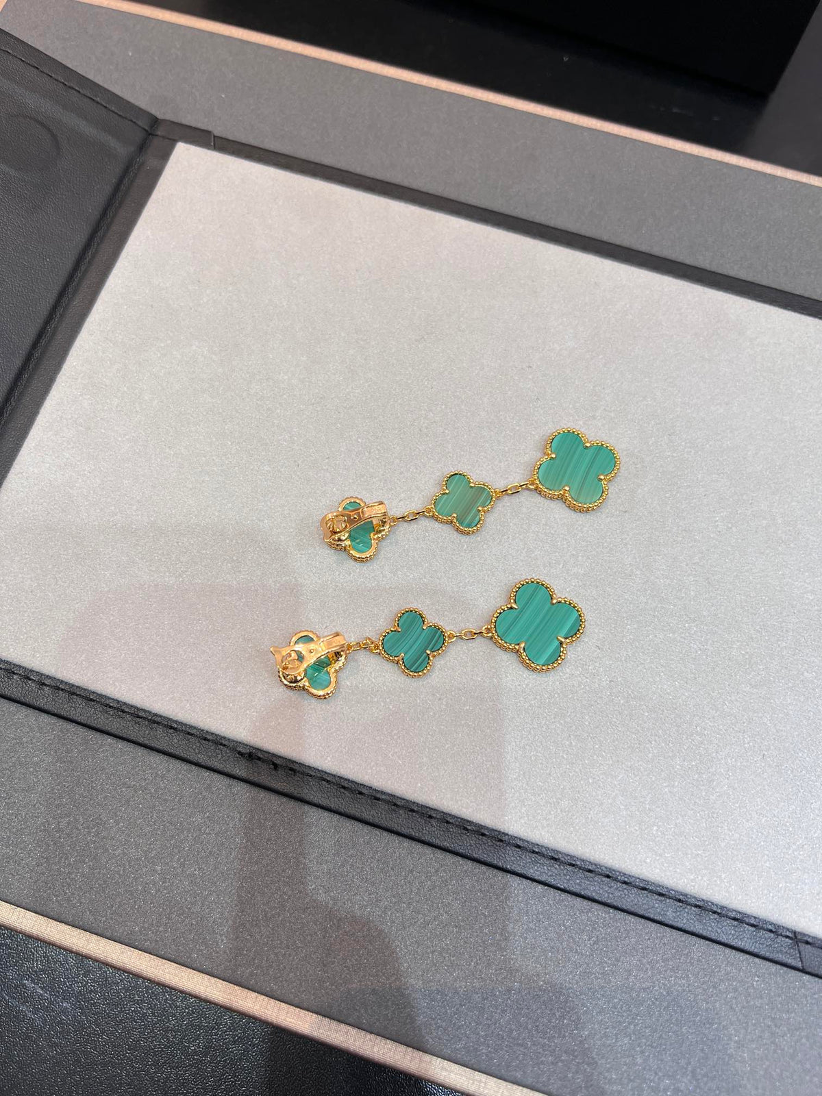 [⭐Reverie Jewels]CLOVER MALACHITE 3 MOTIFS GOLD