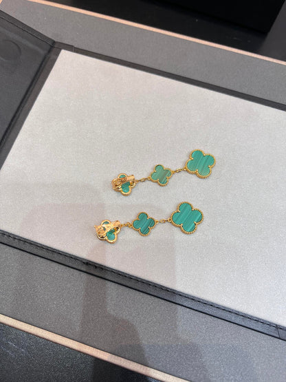 [⭐Reverie Jewels]CLOVER MALACHITE 3 MOTIFS GOLD