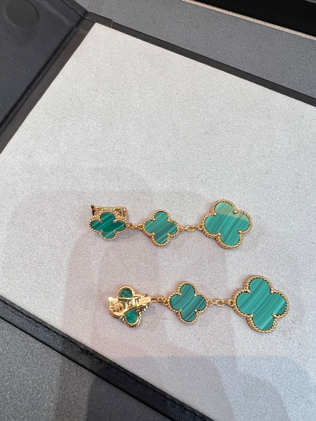 [⭐Reverie Jewels]CLOVER MALACHITE 3 MOTIFS GOLD