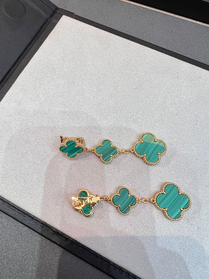 [⭐Reverie Jewels]CLOVER MALACHITE 3 MOTIFS GOLD