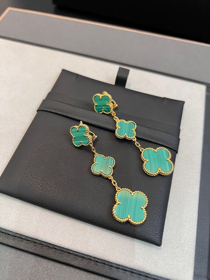 [⭐Reverie Jewels]CLOVER MALACHITE 3 MOTIFS GOLD