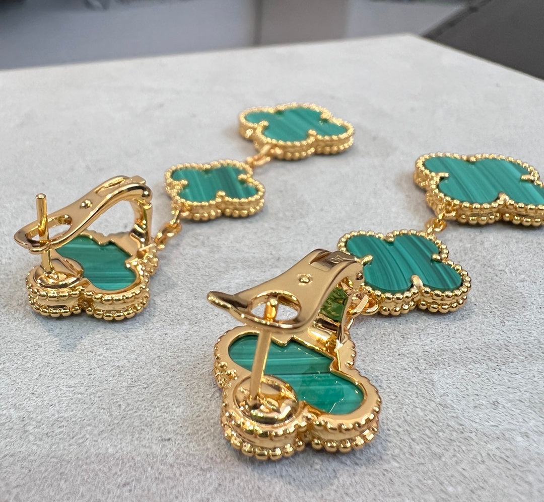 [⭐Reverie Jewels]CLOVER MALACHITE 3 MOTIFS GOLD