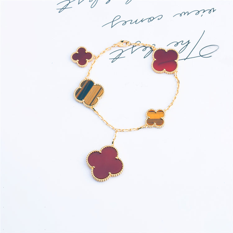 [⭐Reverie Jewels]CLOVER BRACELET 5 MOTIFS CARNELIAN TIGER EYE