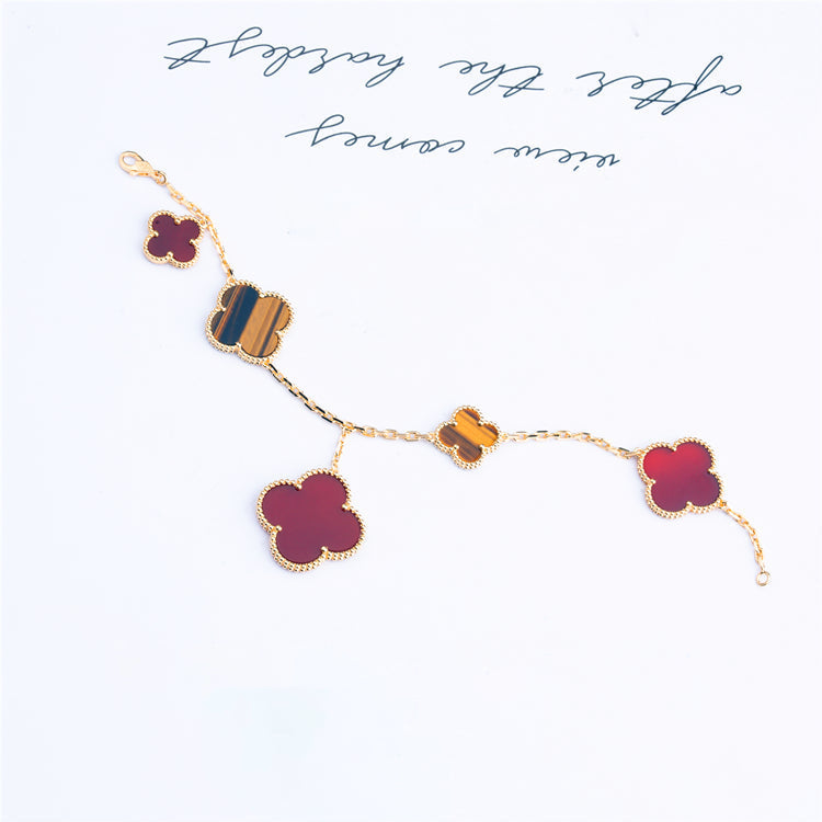 [⭐Reverie Jewels]CLOVER BRACELET 5 MOTIFS CARNELIAN TIGER EYE