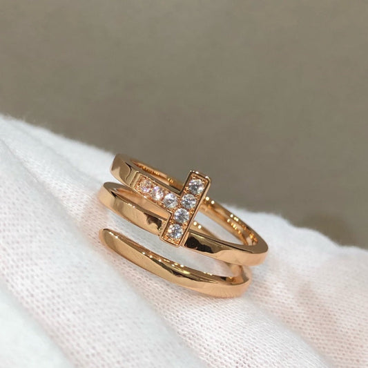 [Reverie Jewels]T WIRE DOUBLE ROWS RING PINK GOLD