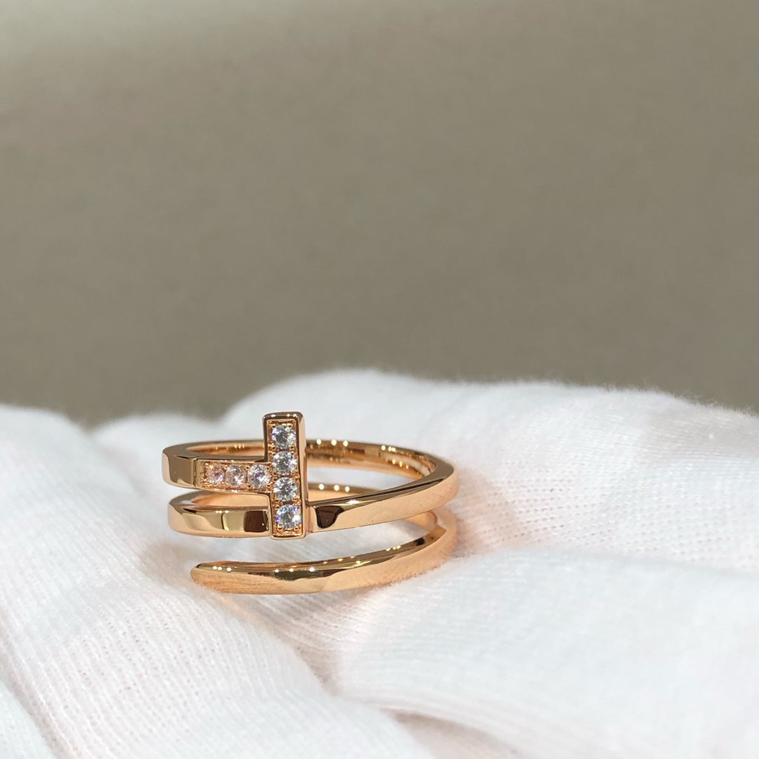 [Reverie Jewels]T WIRE DOUBLE ROWS RING PINK GOLD
