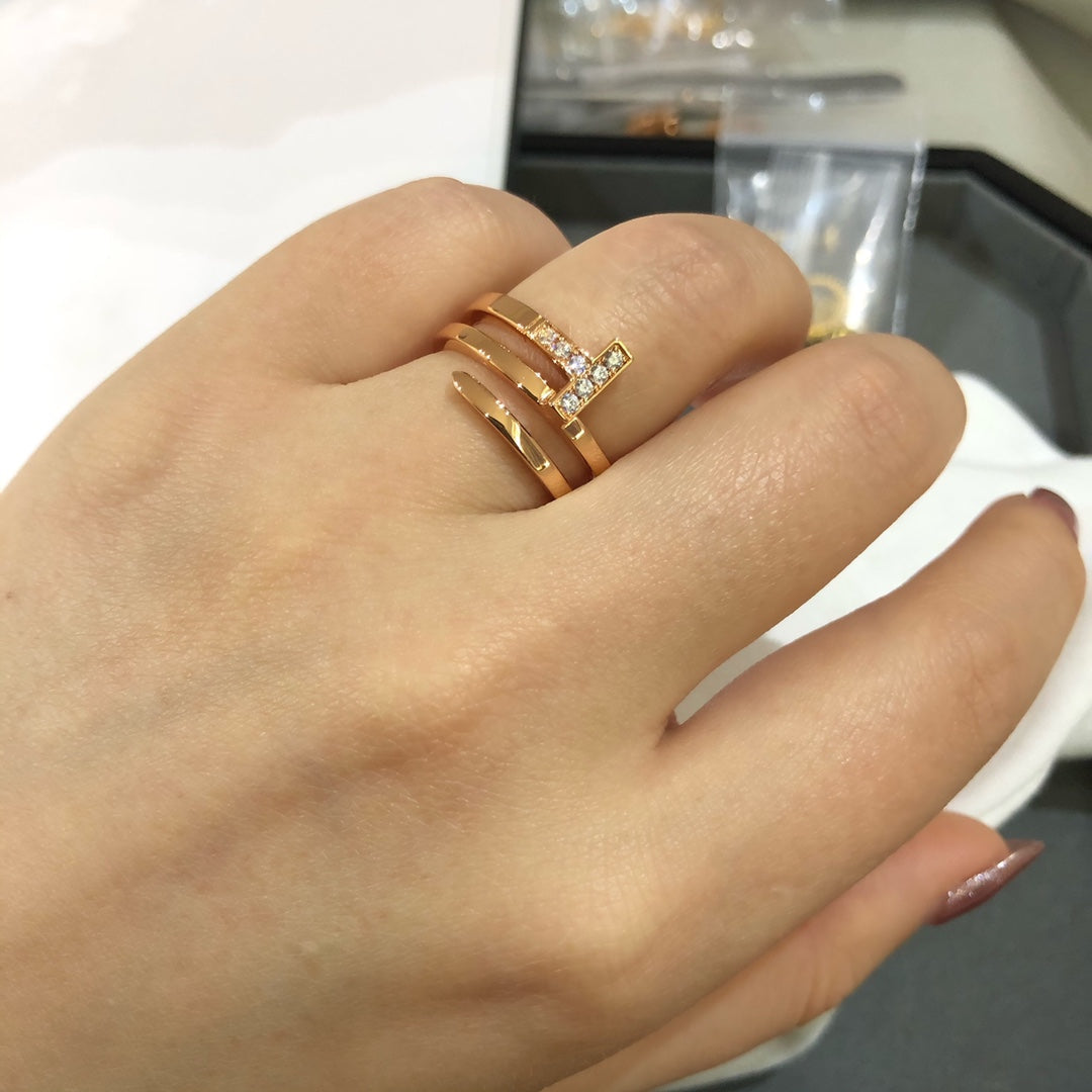 [Reverie Jewels]T WIRE DOUBLE ROWS RING PINK GOLD