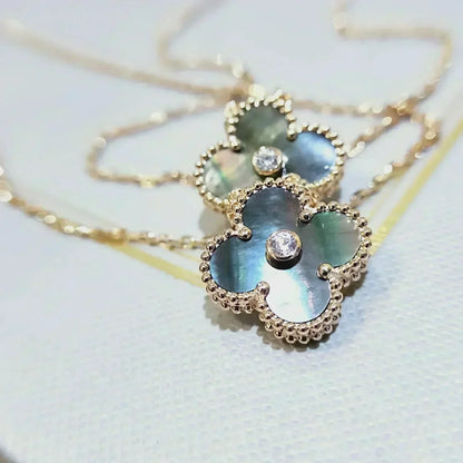 [⭐Reverie Jewels]CLOVER 15MM DIAMOND AND MOTHER-OF-GREY NECKLACE