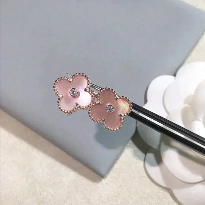 [⭐Reverie Jewels]CLOVER MEDIUM 1 MOTIFS  PINK MOP DIAMOND EARRINGS