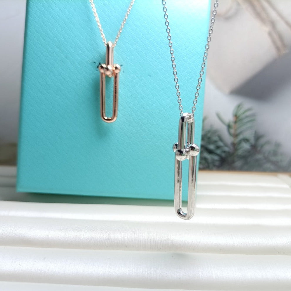 [Reverie Jewels]HARDWEAR DROP DOUBLE LINK PEDANT NECKLACE