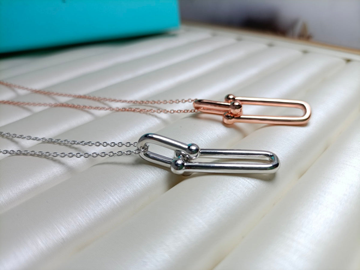 [Reverie Jewels]HARDWEAR DROP DOUBLE LINK PEDANT NECKLACE