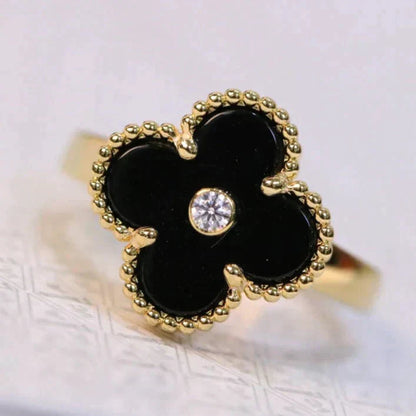 [⭐Reverie Jewels]CLOVER ONYX RING GOLD DIAMOND