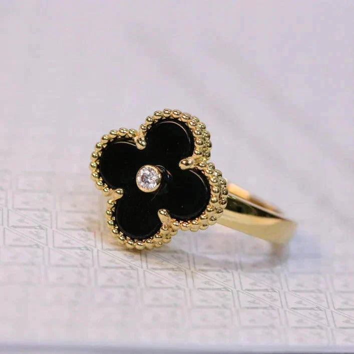 [⭐Reverie Jewels]CLOVER ONYX RING GOLD DIAMOND