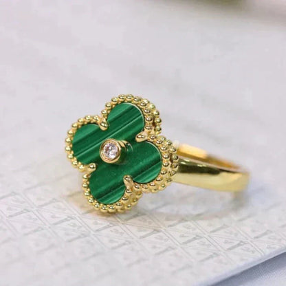 [⭐Reverie Jewels]CLOVER MALACHITE RING GOLD DIAMOND