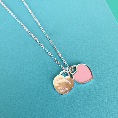 [Reverie Jewels]DOUBLE HEART PEDANT SILVER NECKLACE