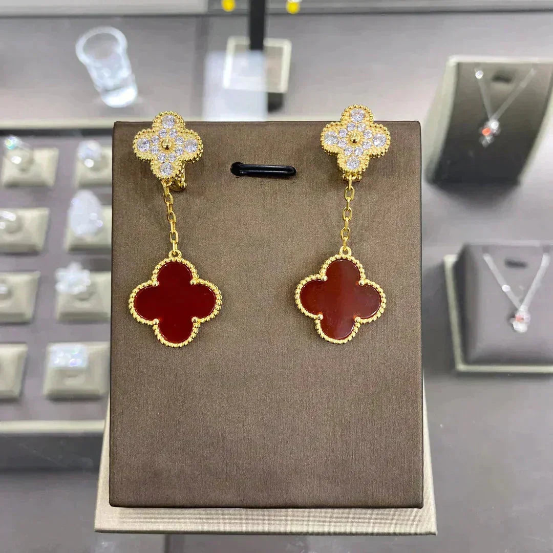 [⭐Reverie Jewels]CLOVER  2 MOTIFS  DIAMOND  EARRINGS (MULTIPLE CHOICESç´