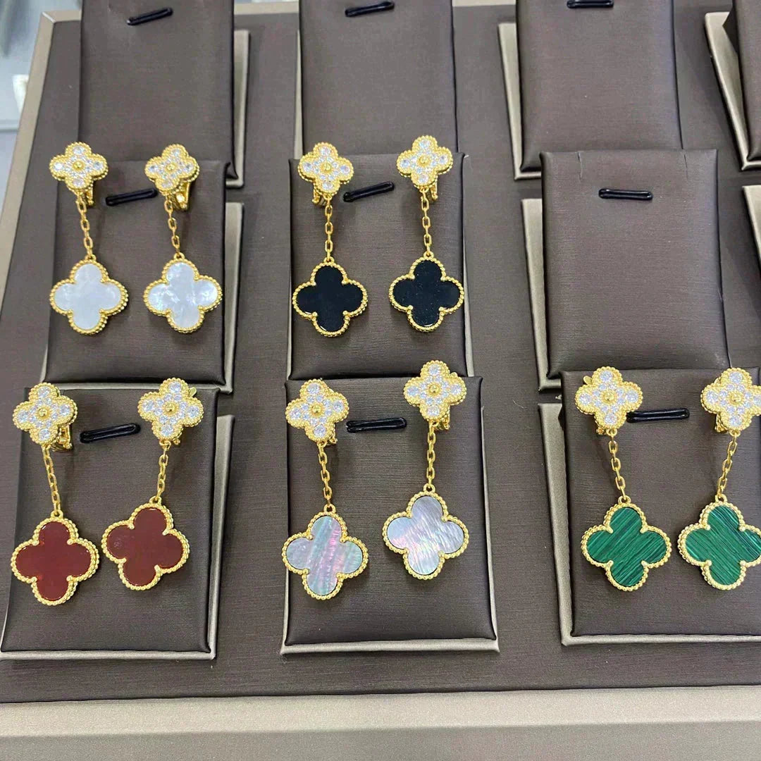 [⭐Reverie Jewels]CLOVER  2 MOTIFS  DIAMOND  EARRINGS (MULTIPLE CHOICESç´
