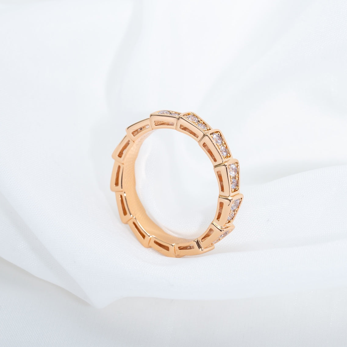 [⭐Reverie Jewels]SERPENTI RING PINK GOLD DIAMOND PAVED 3MM