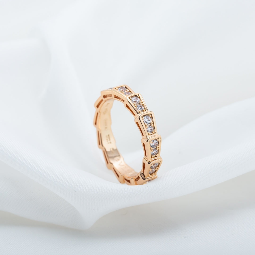 [⭐Reverie Jewels]SERPENTI RING PINK GOLD DIAMOND PAVED 3MM