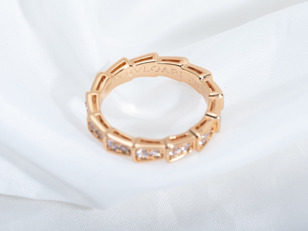 [⭐Reverie Jewels]SERPENTI RING PINK GOLD DIAMOND PAVED 3MM