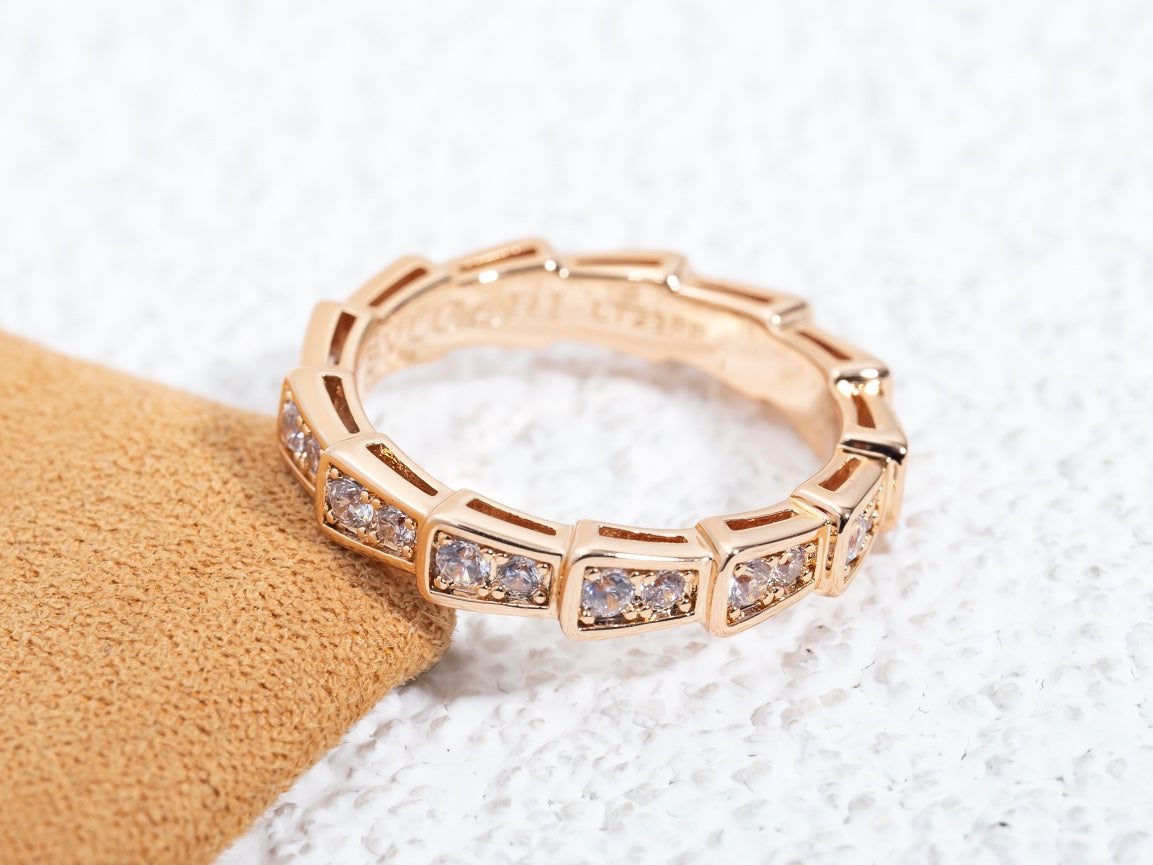 [⭐Reverie Jewels]SERPENTI RING PINK GOLD DIAMOND PAVED 3MM
