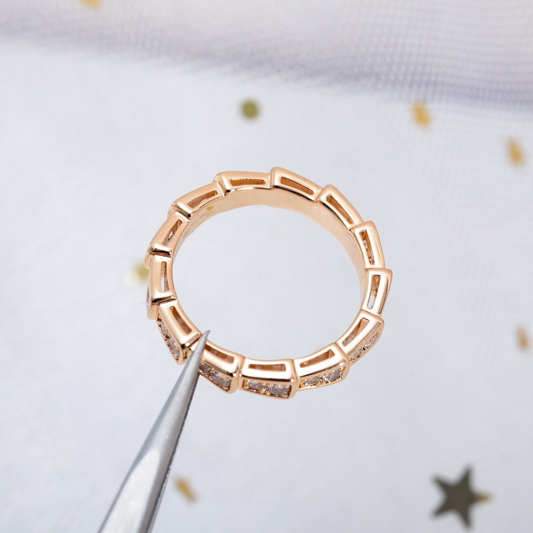 [⭐Reverie Jewels]SERPENTI RING PINK GOLD DIAMOND PAVED 3MM