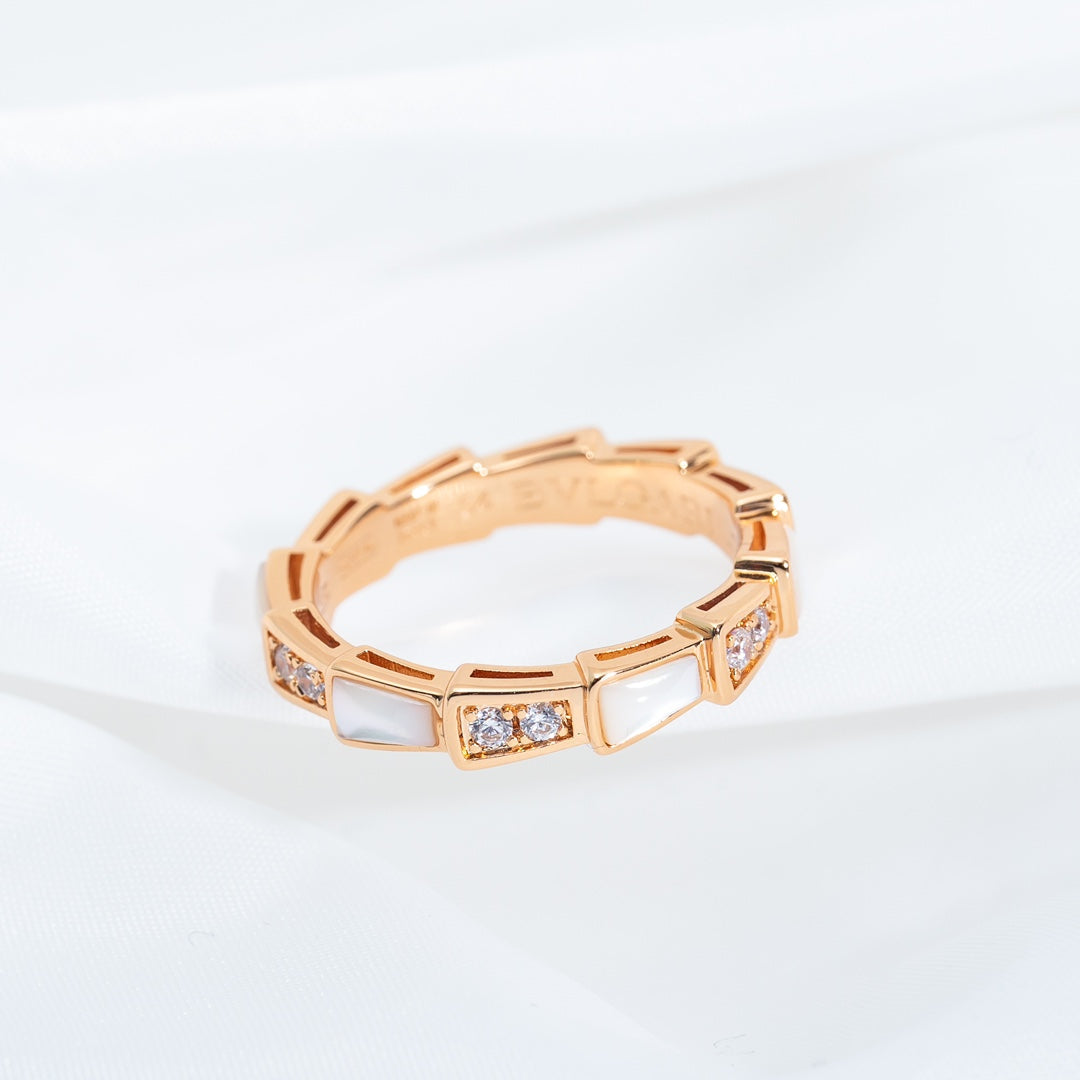 [⭐Reverie Jewels]SERPENTI RING PINK GOLD DIAMOND MOP 3MM