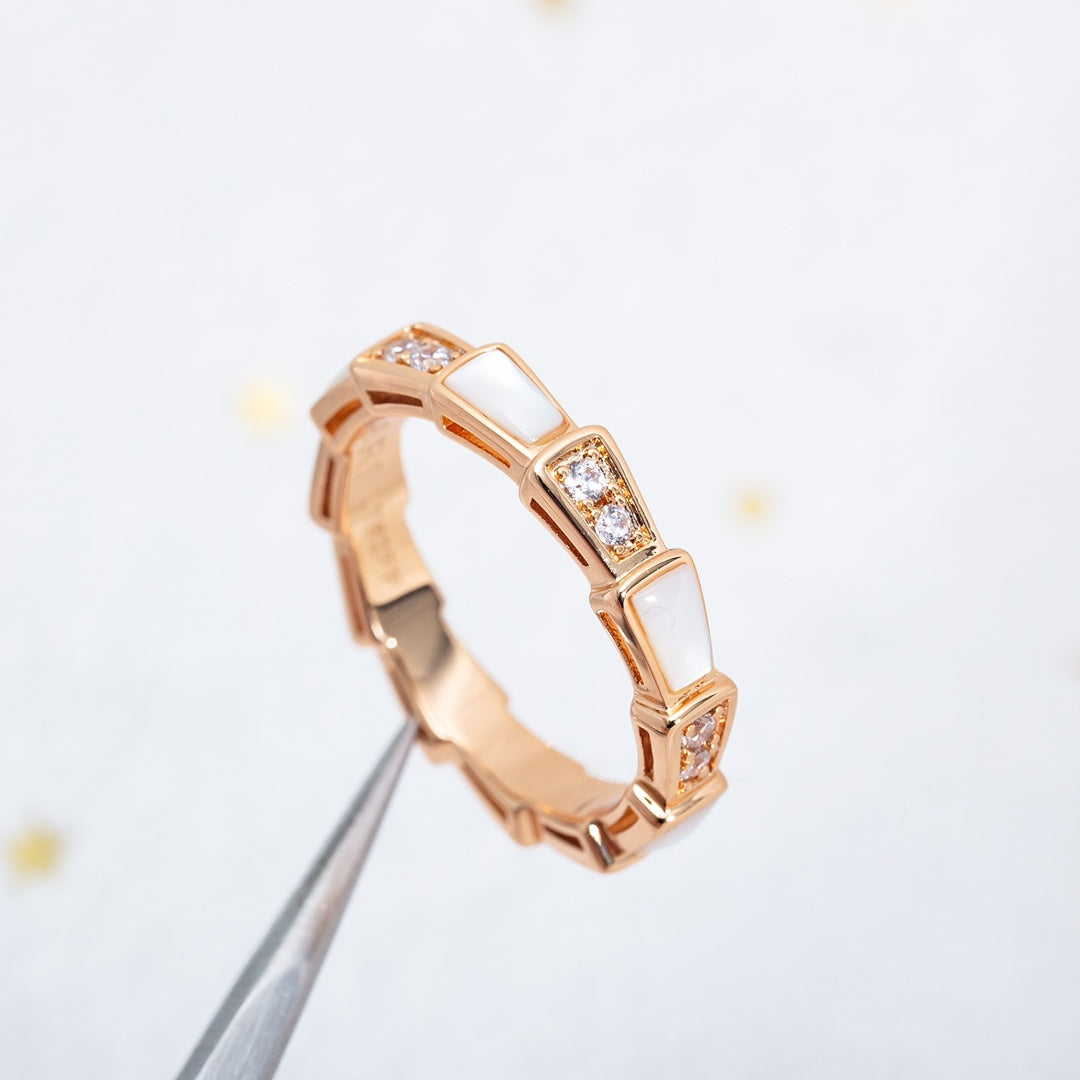 [⭐Reverie Jewels]SERPENTI RING PINK GOLD DIAMOND MOP 3MM