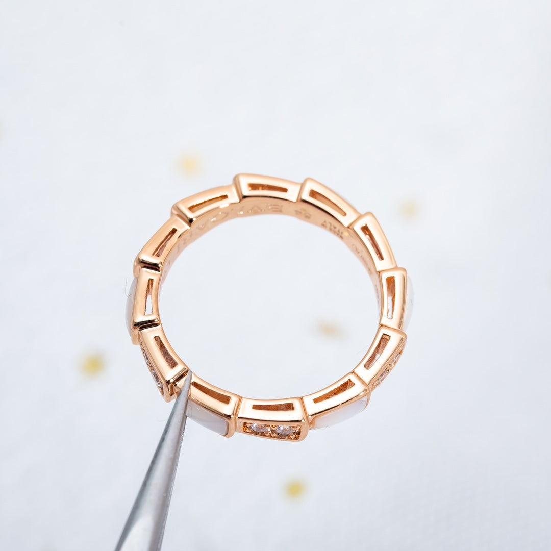 [⭐Reverie Jewels]SERPENTI RING PINK GOLD DIAMOND MOP 3MM