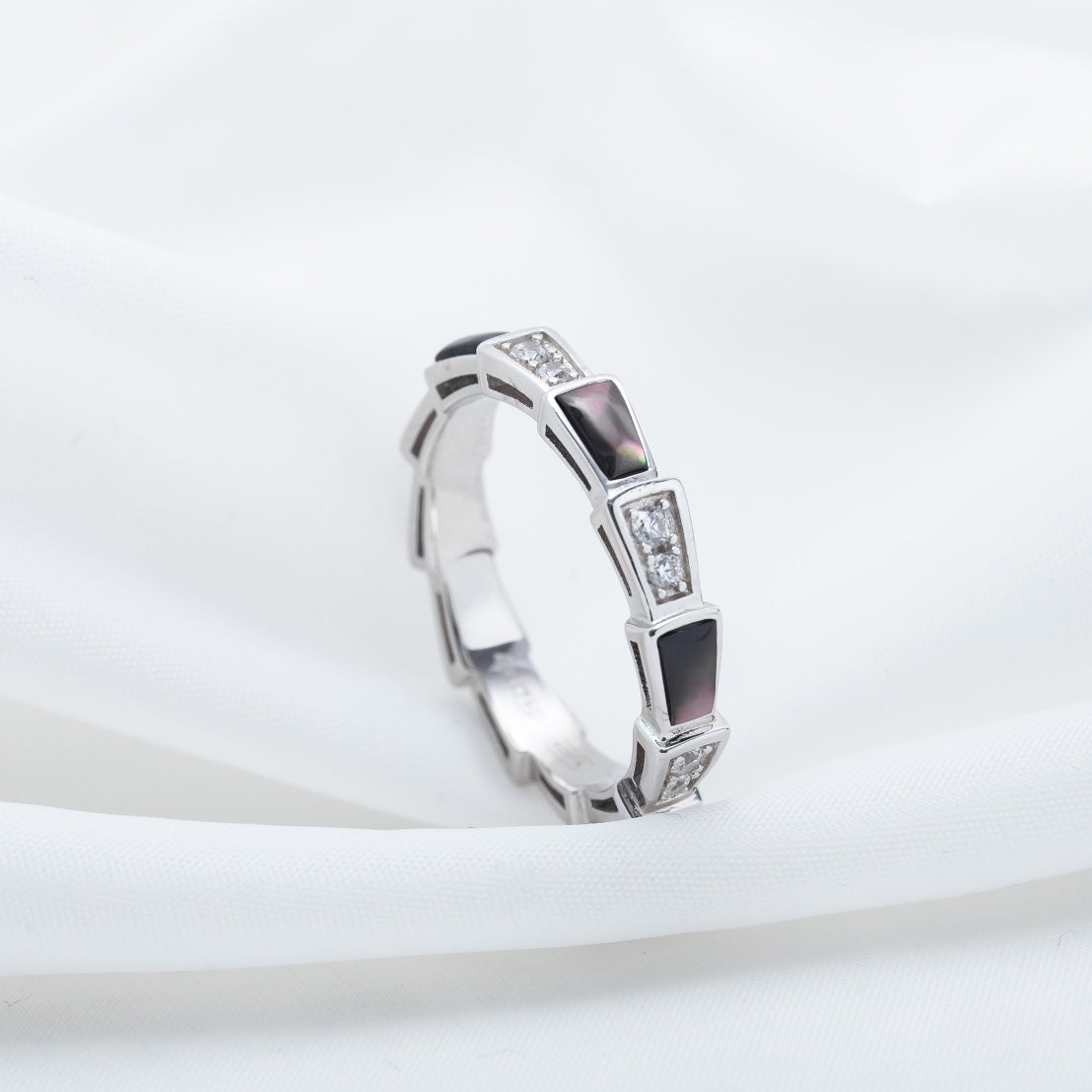 [⭐Reverie Jewels]SERPENTI RING SILVER  DIAMOND BLACK MOP 3MM