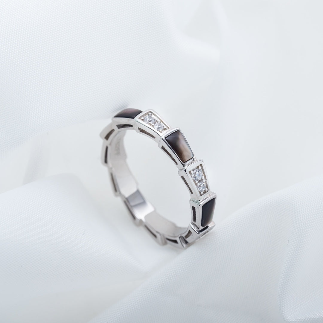 [⭐Reverie Jewels]SERPENTI RING SILVER  DIAMOND BLACK MOP 3MM