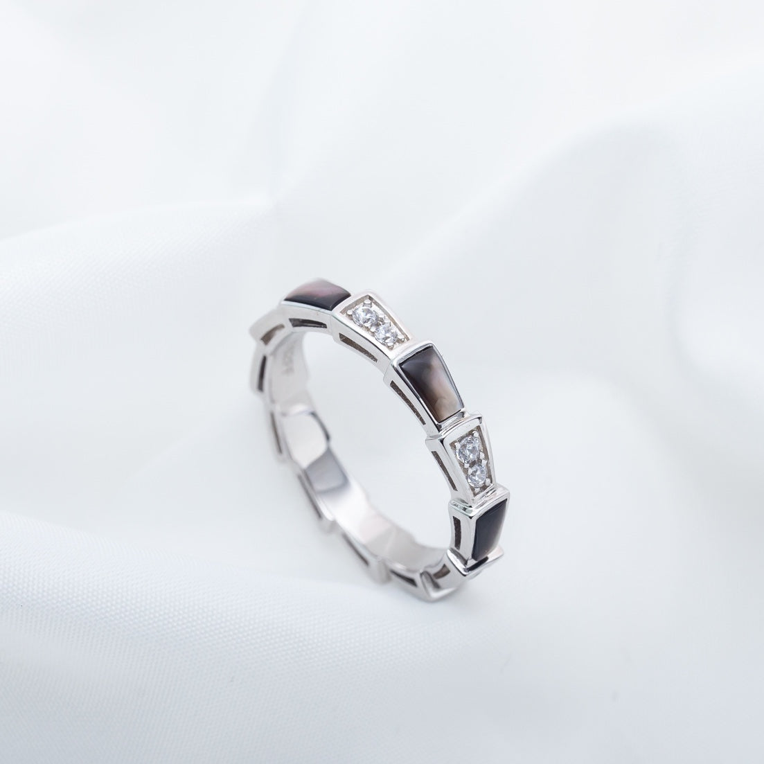 [⭐Reverie Jewels]SERPENTI RING SILVER  DIAMOND BLACK MOP 3MM