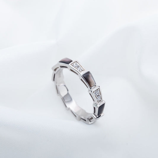 [⭐Reverie Jewels]SERPENTI RING SILVER  DIAMOND BLACK MOP 3MM