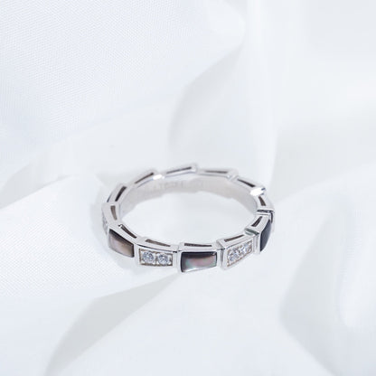 [⭐Reverie Jewels]SERPENTI RING SILVER  DIAMOND BLACK MOP 3MM