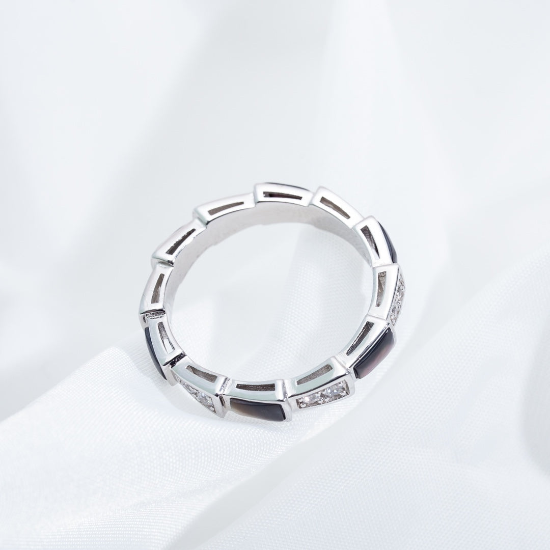 [⭐Reverie Jewels]SERPENTI RING SILVER  DIAMOND BLACK MOP 3MM